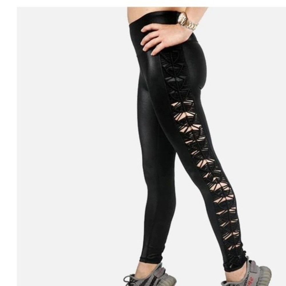 Style reform leggings sleek liquid navy blue cut out M